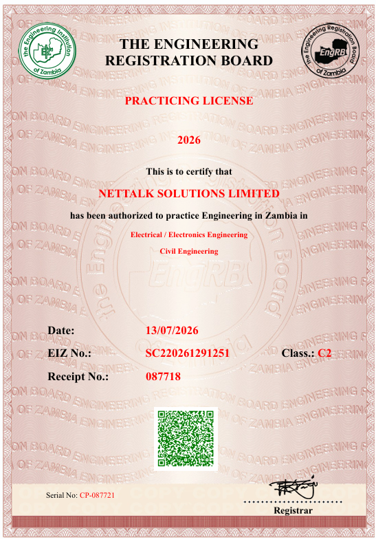 Nettalk Solutions Limited ERB practicing license