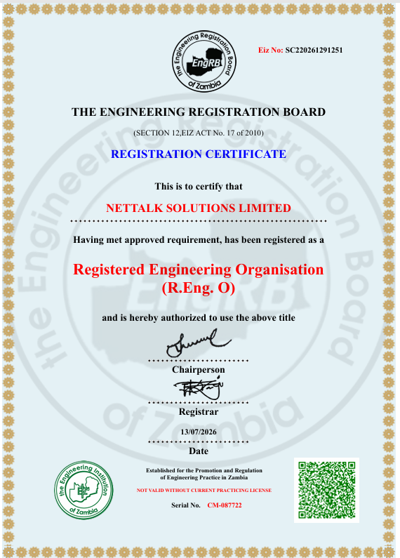 Nettalk Solutions Limited ERB registration certificate