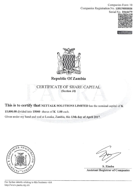 Certificate of share capital preview